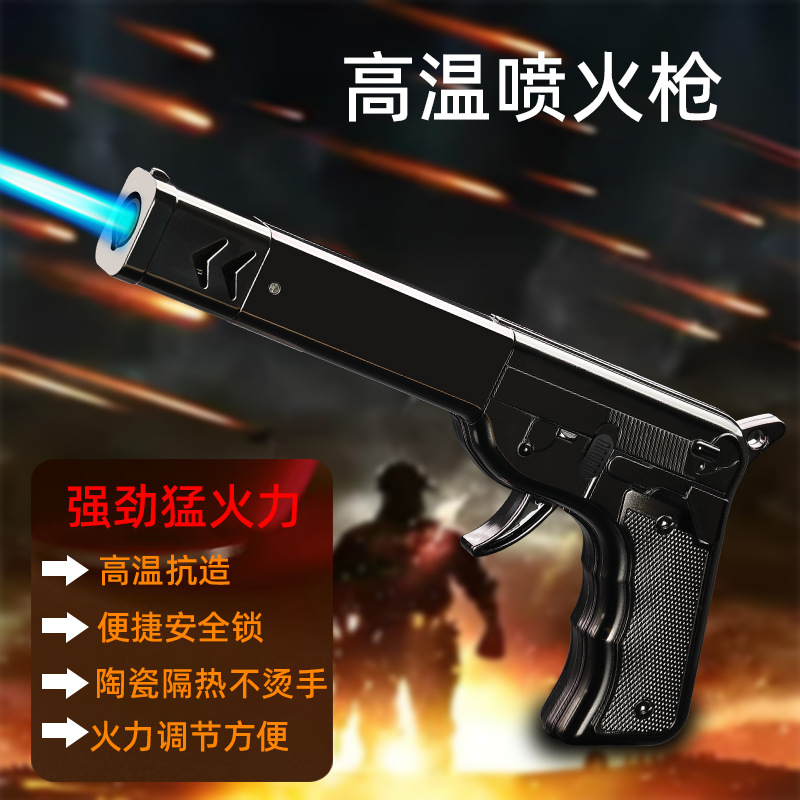 New Gun Model Windproof Lighter Outdoor Metal Direct-Injection Inflatable Fierce Fire Spray Gun for Burning Pig Hair and Moxibustion Tool