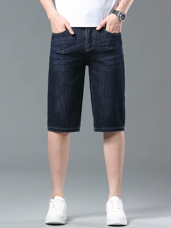 2026 New Summer Ice Silk Thin High-Waisted Denim Shorts for Men, Straight Loose Business Elastic Casual 7-Point Pants