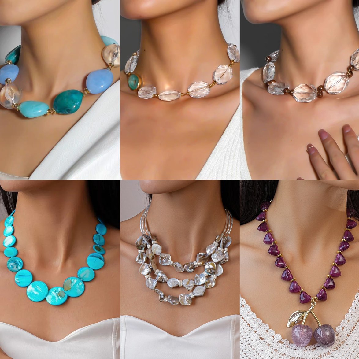 European and American Cross-Border Colorful Acrylic Shell Beaded Necklace Niche Design Clavicle Chain Exaggerated Fashion Jewelry for Women