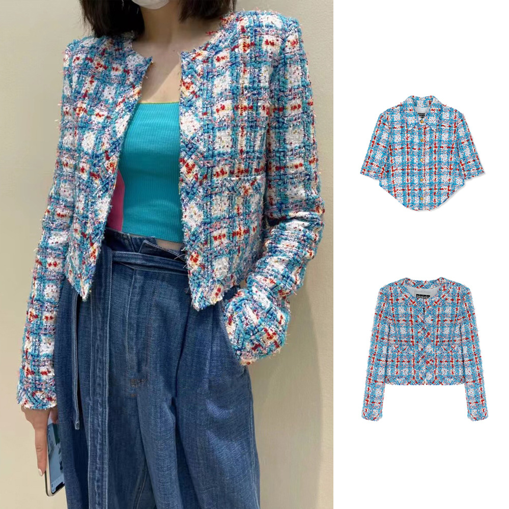 BOBIT Plaid Tweed Jacket