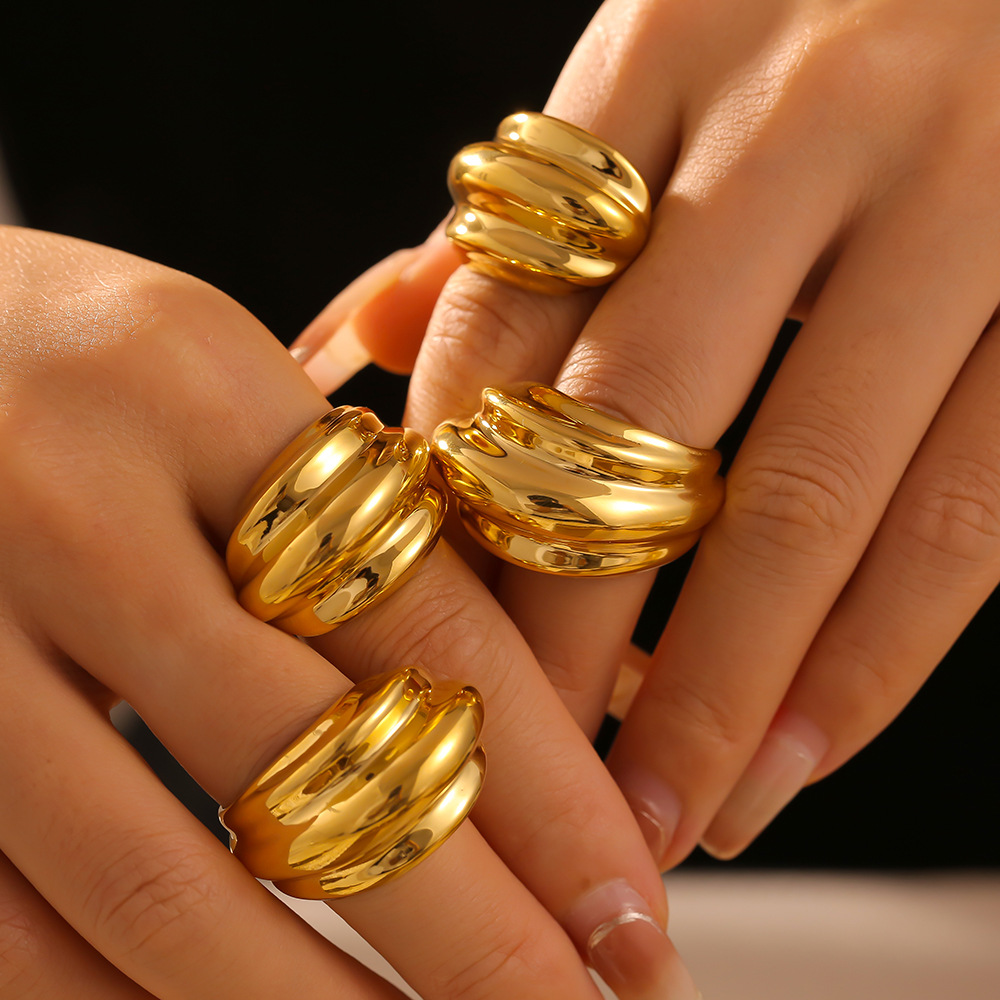 European and American Niche Design Simple Metal Glazed Wave Ring Ins Style Irregular Wide Stacked Index Finger Ring