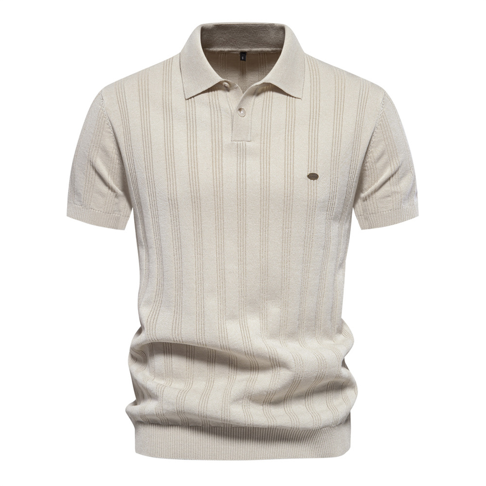 2024 spring and summer new cross-border European size men's wool polo sweater sweater short sleeve lapel men's T-shirt top