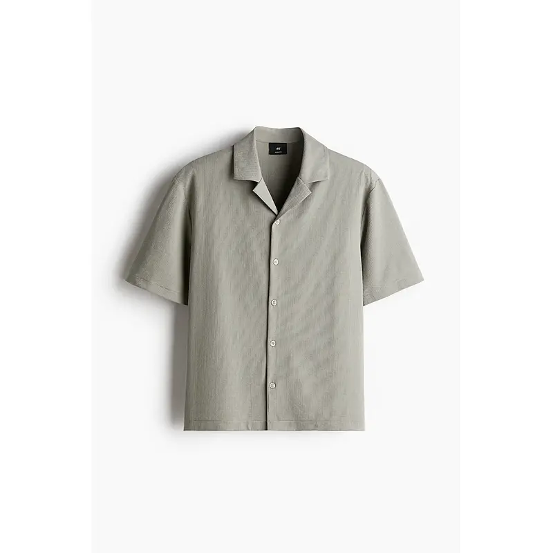 Hm Men shirt 2025 Summer New arrival Standard Fit Ribbed Cuban Collar shirt 1289418