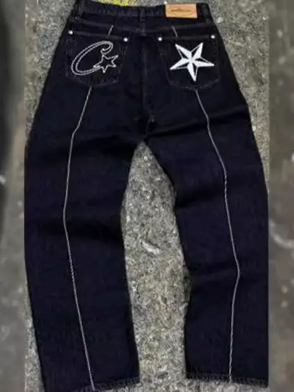 Corteiz Alcatraz Jeans Star Embroidered Jacket Coat High Street Retro Antique Shorts Trendy Shorts