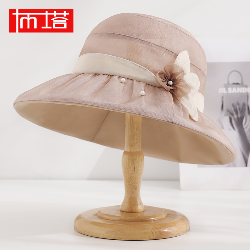 Buta Mulberry Silk Hat Women's Spring and Summer Silk Sunshade Big Brim Hat Lightweight Breathable White Hair Covering PT0740