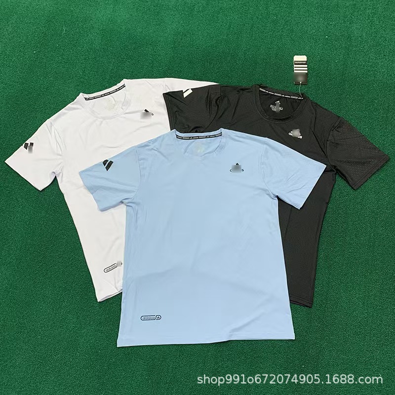 Factory Direct Sales Stall Ready-Made Summer Ice Silk T-Shirt Men's Sports Quick-Drying Short-Sleeved Tops Popular Letter Print Trendy t