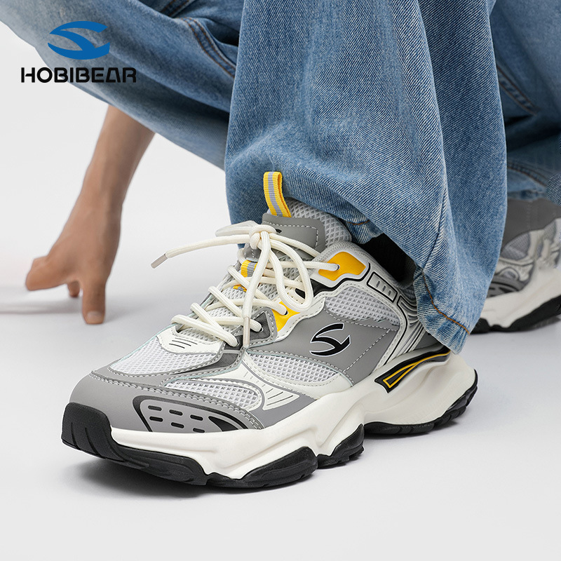 Hobibear Double Mesh Men's Shoes Spring and Autumn Mesh Sports Casual Running Thick Sole Easiest for Match Dad Trbottomy Shoes Dropshipping
