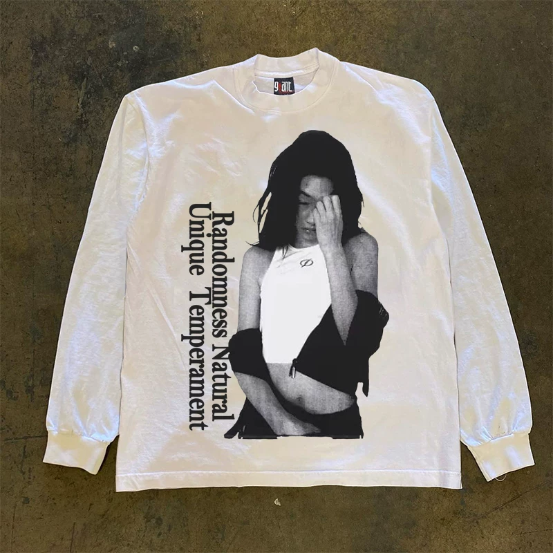 BuettiKer 300g heavy-duty pure cotton American style new character printed long sleeved T-shirt for men and women casual top