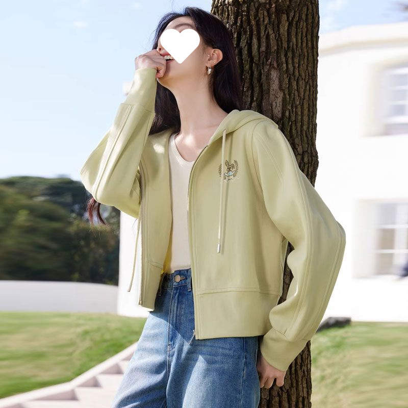 Hooded Cardigan Hoodie Women's 2024 Spring and Autumn New Western Style Slimming Short Coat for Small Women's Casual Top
