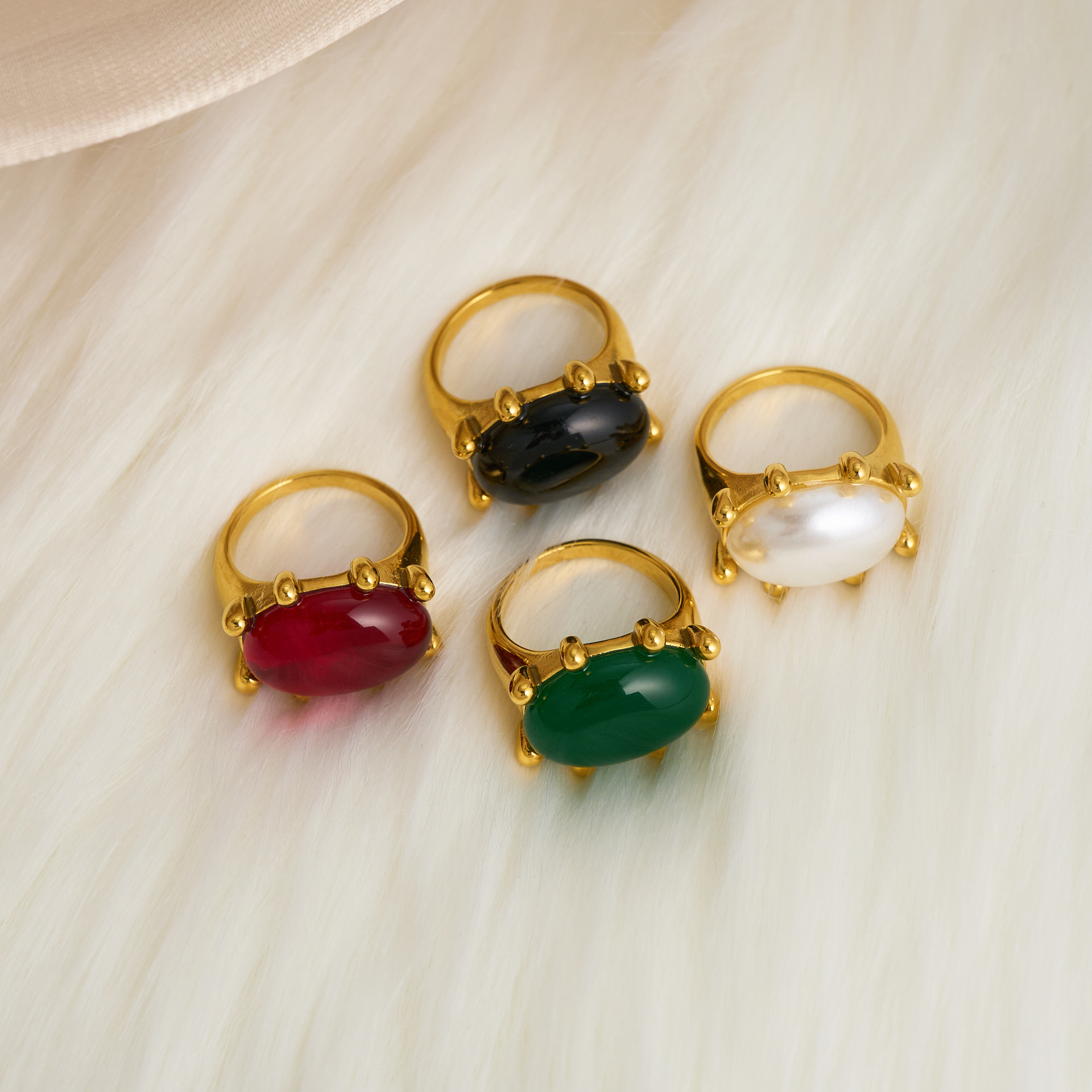 Dazan Wholesale Factory Direct European and American Cross-Border Ins 18K Real Gold Electroplated Titanium Steel Fashion Hip-Hop Natural Stone Ring