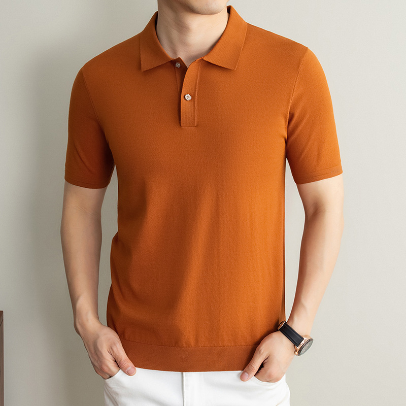 Spring and Summer New Men's Lapel Solid Color Short-Sleeved Polo Shirt, Light Business, Simple, Casual, Breathable, Comfortable and Lightweight