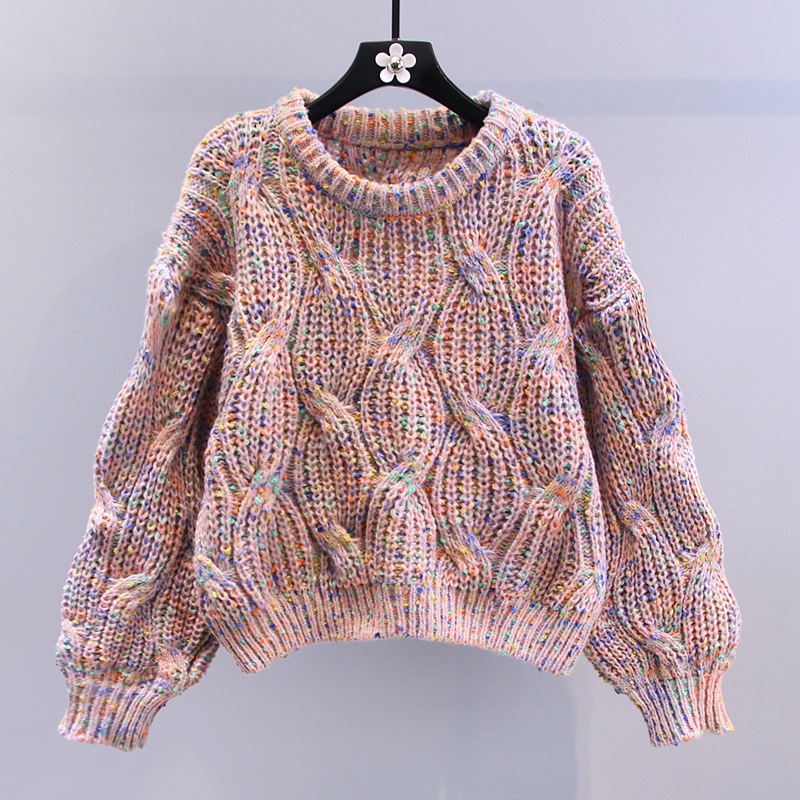 Colorful Thick Line Twist Sweater Women's Autumn and Winter 2023 New Loose Lazy Style Design Sense Thickened Knitted Sweater Top