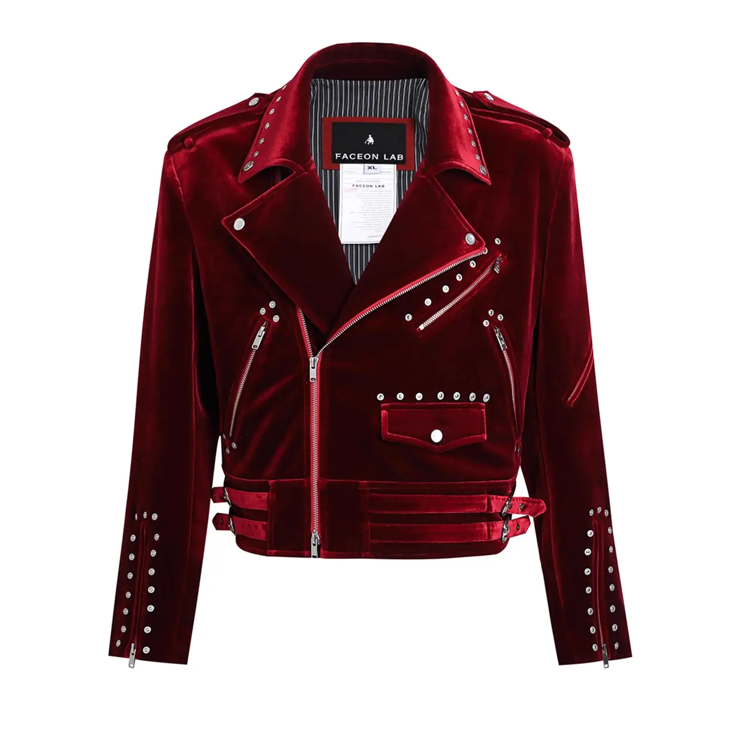 [Same Style as Zhang Yixing] Red Velvet Motorcycle jacket Original Designer Star Same Style Outwear