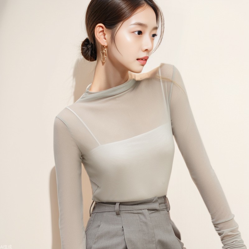 European station women's autumn new perspective sexy mesh knitted long sleeve T-shirt top in stock wholesale FS391A