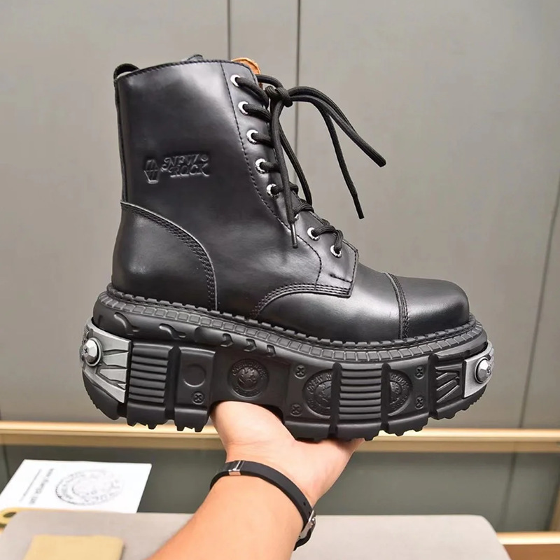 2025 Spring/Summer/Autumn/Winter Retro Women's Boots, Niche Lace-Up Height-Increasing Martin Boots, Dark Punk Platform Thick-Soled Mid-Calf Boots