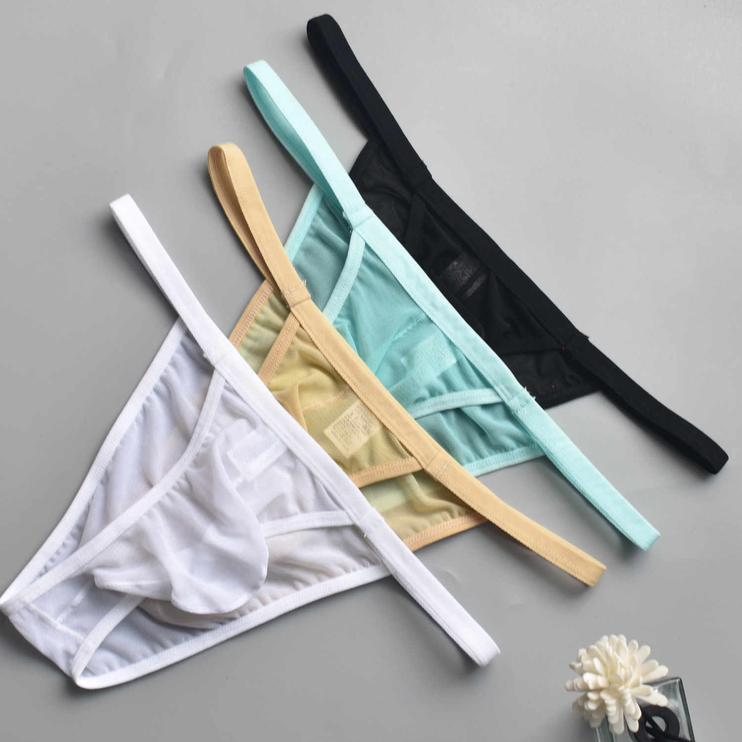 6 color wholesale foreign trade sexy low waist men's briefs breathable sexy underwear perspective mesh small triangle B909