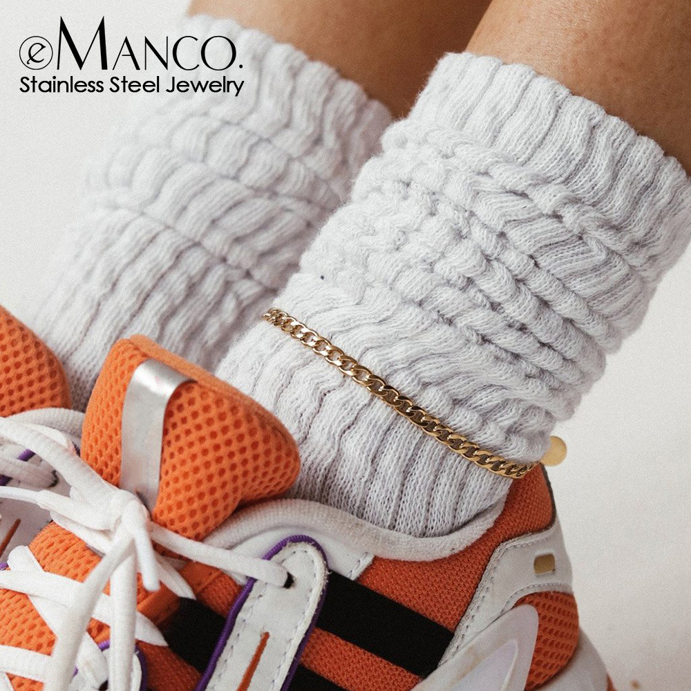 eManco men and women anklet 4mm Cuban chain stainless steel anklet 14K gold anklet Accessories Wholesale