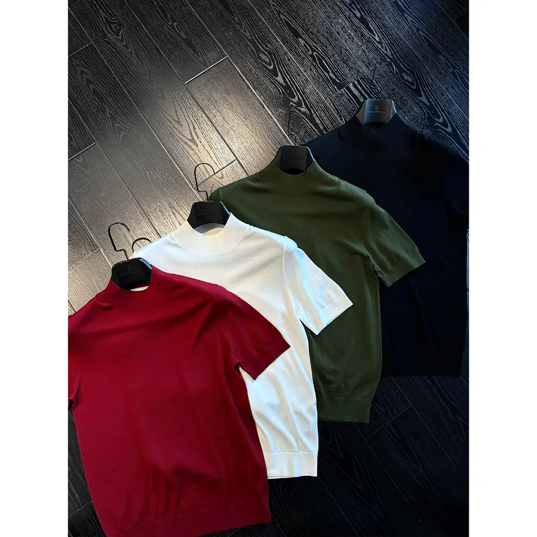 2024 Autum High Quality Comfortable Half Turtleneck Red Short Sleeve Sweater Men silm Accessible Luxury Knitting Half Sleeve Bottoming Shirt