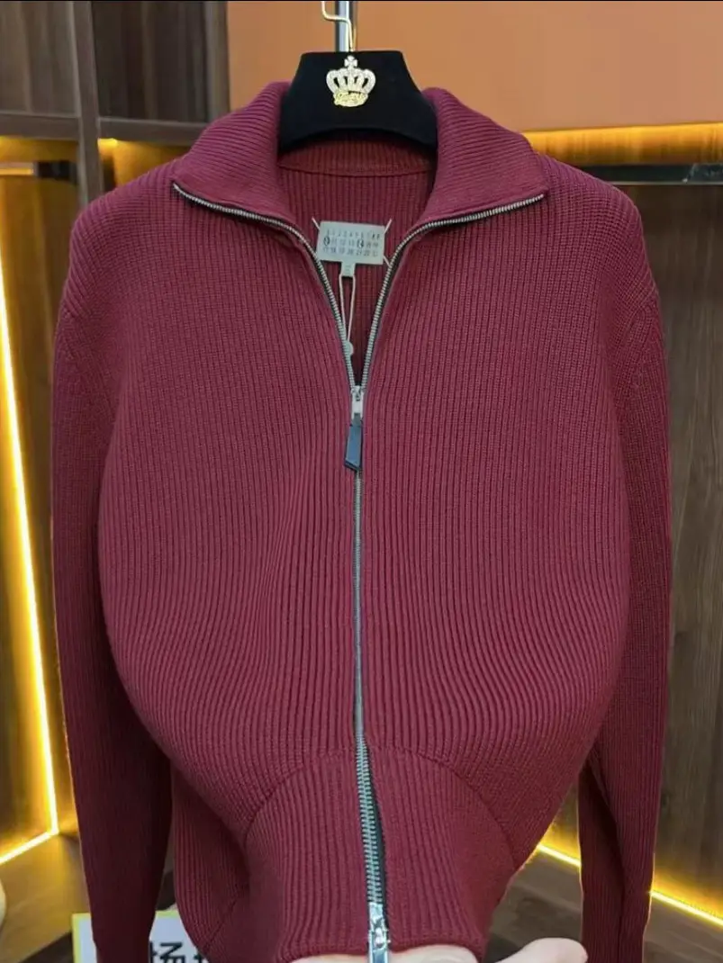Majia Sijiao 2025 Autumn/Winter High-Neck Knitted Cardigan Long Sleeve Double Zipper Solid Color Loose Versatile Top Sweater