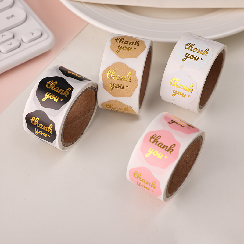 150/Roll Bronzing Thank You Sticker Baking Decorative Label Sealing Sticker Gift Box Packaging Decorative Sticker