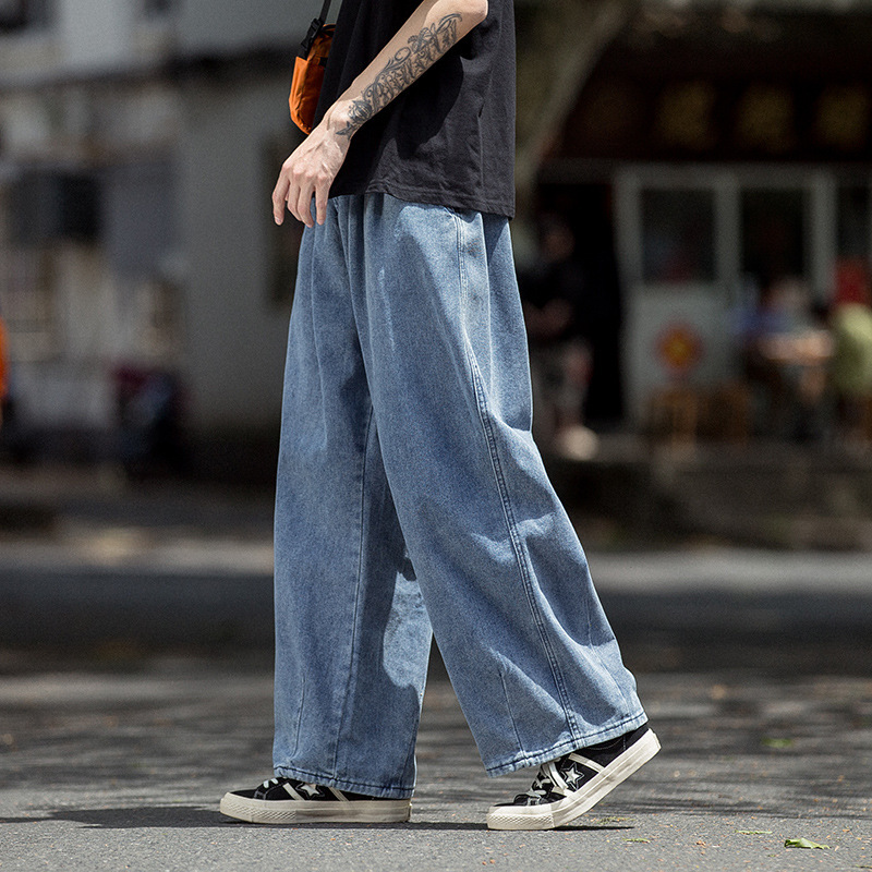 Hong Kong Style Loose Autumn Straight Trousers Korean Style Retro Trendy Brand Large Size Large Size Large Wide Leg Torre Trendy Jeans for Men