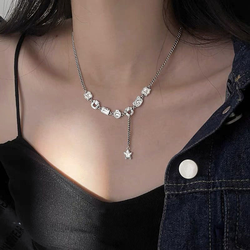 Gingerbread Man Bear Cute Cartoon Necklace Women's Light Luxury Niche High-end Design Tassel Retro Sweater Chain Long