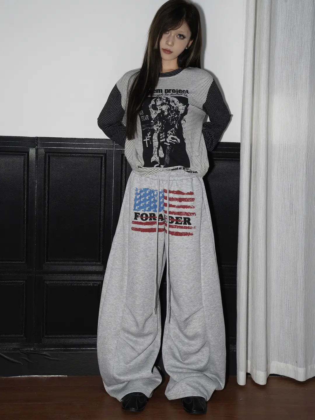 「Ueshima」American Retro Print Relaxed Sweatpants with Three-Dimensional Structure, Loose Casual Long Pants for Men, Trendy