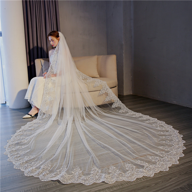 Long 3m Veil Wedding Dress Accessories European and American Style Trailing Bridal Photo Veil Wedding Accessories Luminous Lace