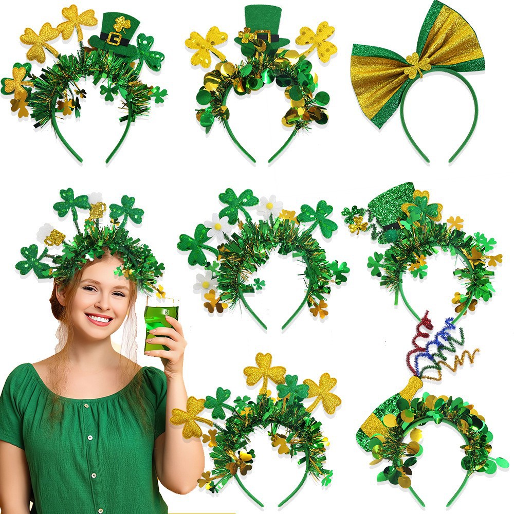 New Irish Festival Bow Headband Shamrock Hair St. Patrick's Day Headband Green Small Hat Hair Accessory