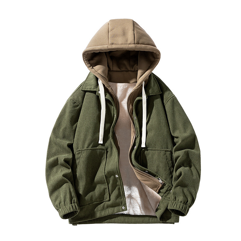 Corduroy Baseball Suit Jacket Jacket Men's Autumn and Winter Loose fleece-lined Thickened Casual Lapel Jacket for Men