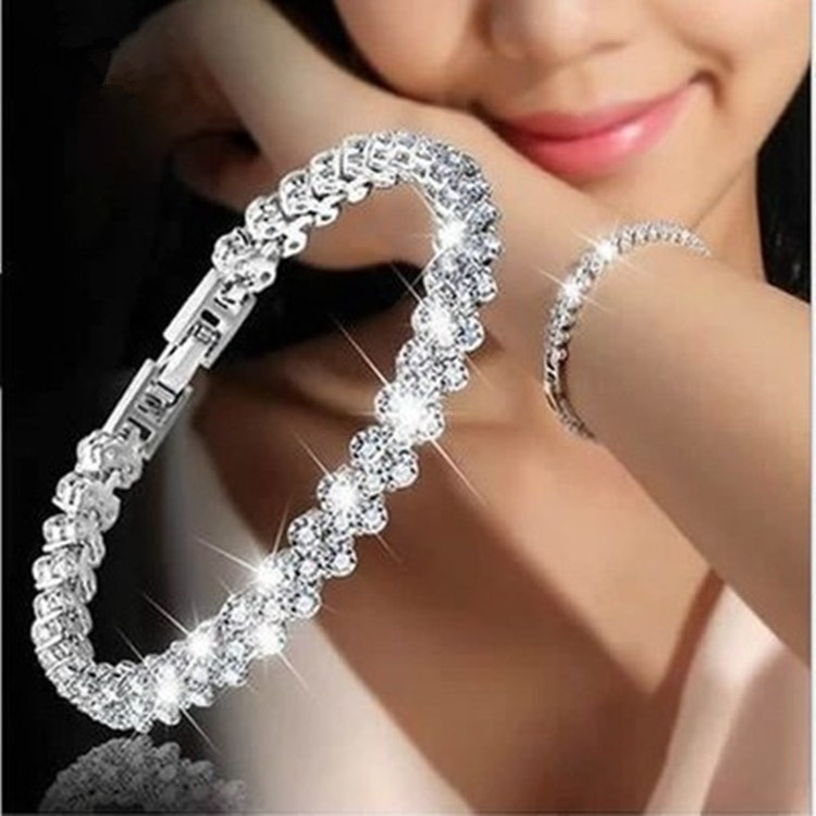 Explosions wish foreign trade European and American Roman bracelet female zircon crystal bracelet exquisite Joker fashion jewelry full of diamonds
