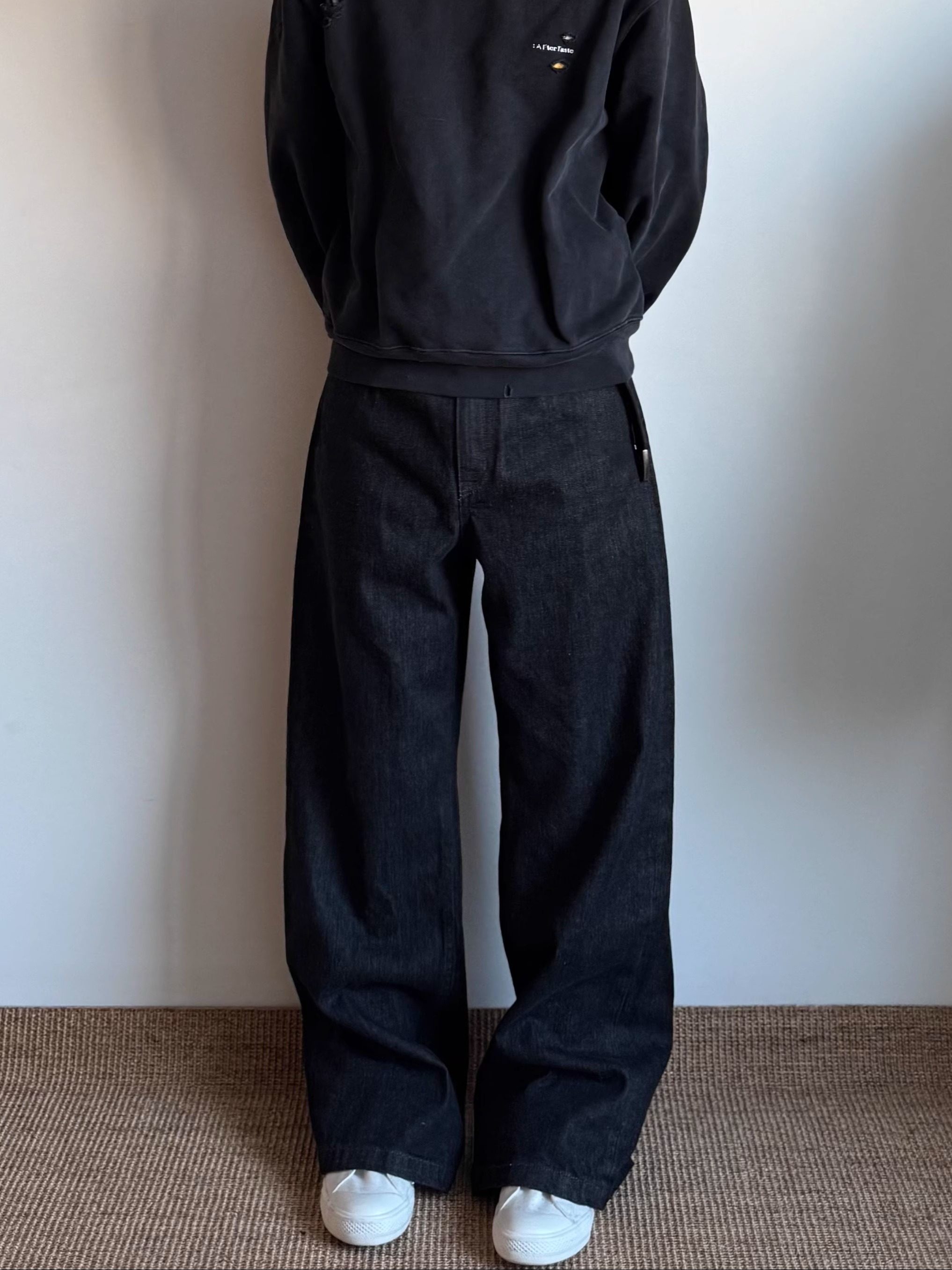 Xanvas High-End Line 14.5oz Black Selvedge Narrow Red-Edged Raw Denim Straight-Leg Slightly Flared Wide-Leg A-Line Jeans Foto QC de TAOBAO na Qualit.ly