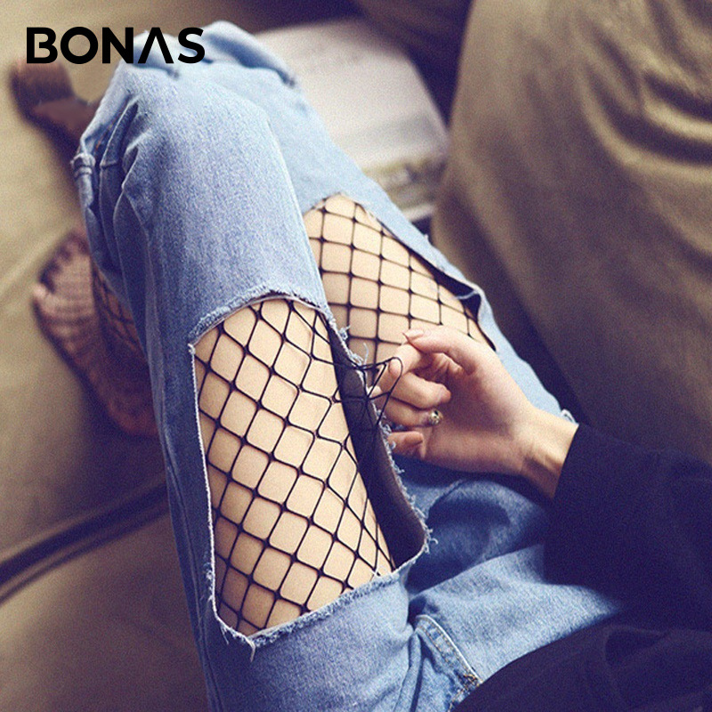 Bonus black fishnet stockings women's calf stockings large mesh ins trendy jk uniform sexy black silk stockings