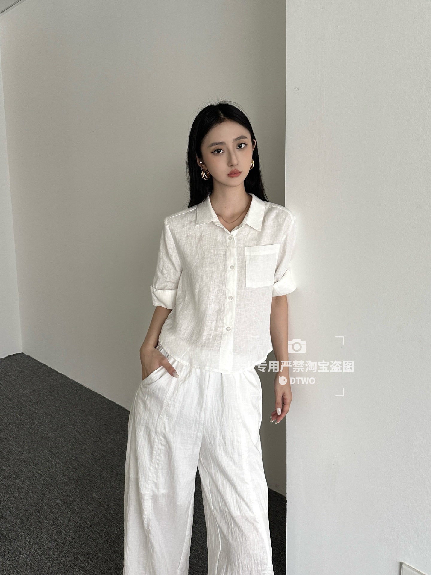 Dtwo Spring and Summer New Original Design Women's Clothing Wholesale High-End Linen Short-Sleeved Shirt 6215286
