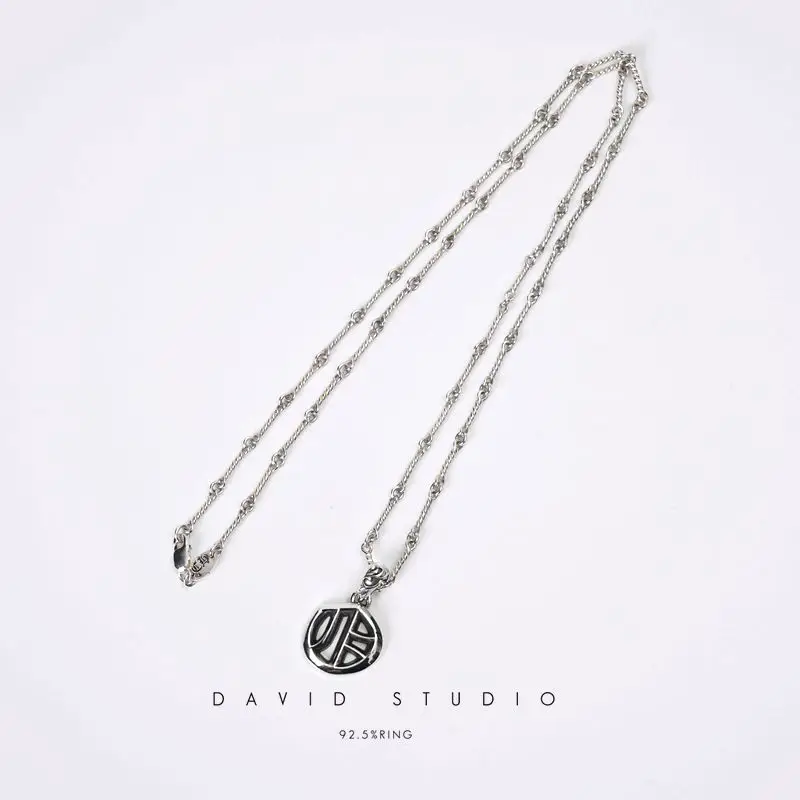 David Studio925 Sterling Silver Gothic English Letter Pendant Necklace Internet Celebrity Couple Classic Retro Style