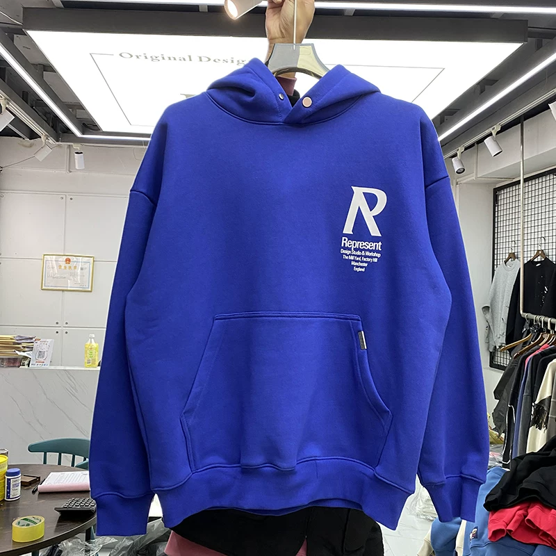 Represent Man European and American Street Retro Letter Print Loose Casual Hip-Hop Fleece-Lined Hooded Sweatshirt Trendy
