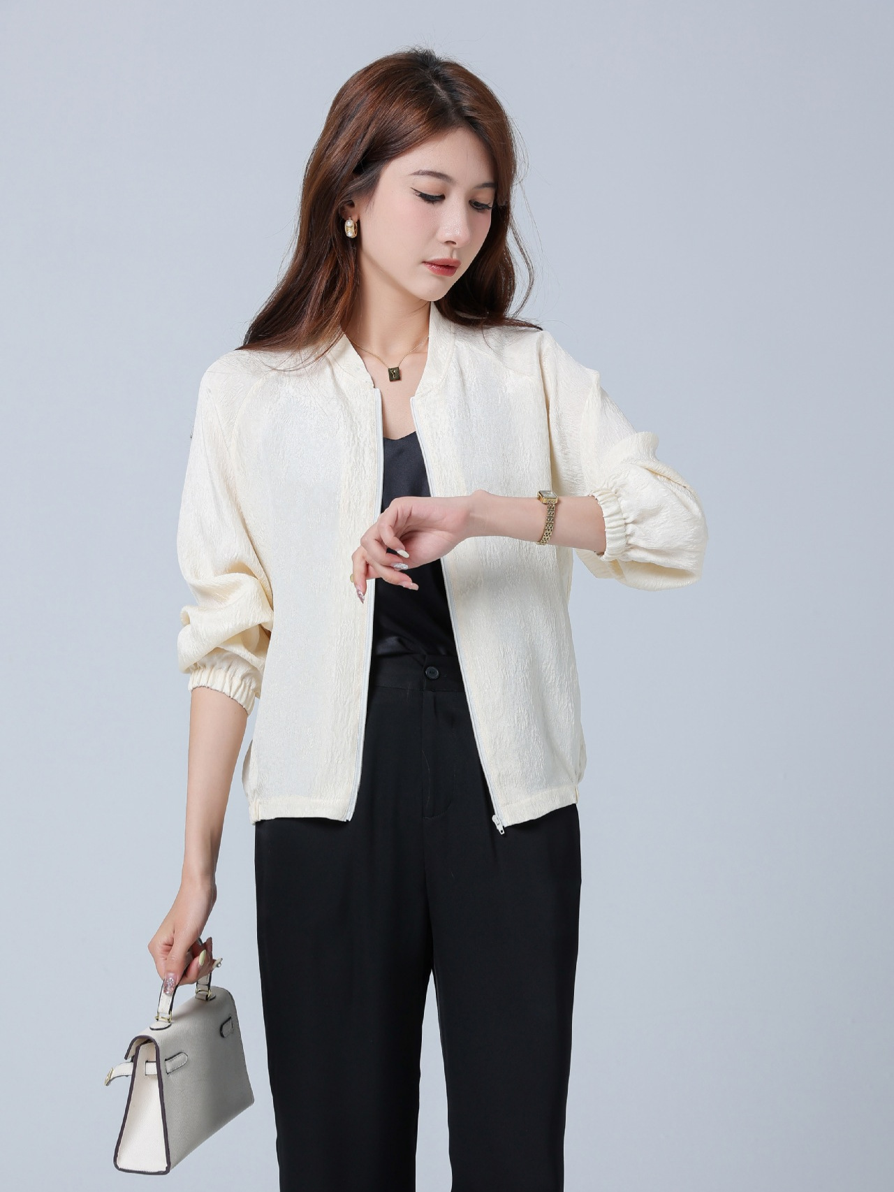 New Mulberry Silk Jacket Heavyweight Silk Women's Jacket Commuter Cardigan Plus Size Women's Top Long-Sleeved Baseball Uniform