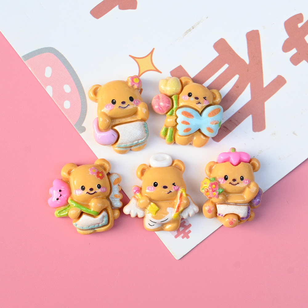 Flower Wings Cute Cartoon Bear Resin Accessories DIY Cream Gel Accessories Hairpin Hair Rope Gel Drop Phone Case
