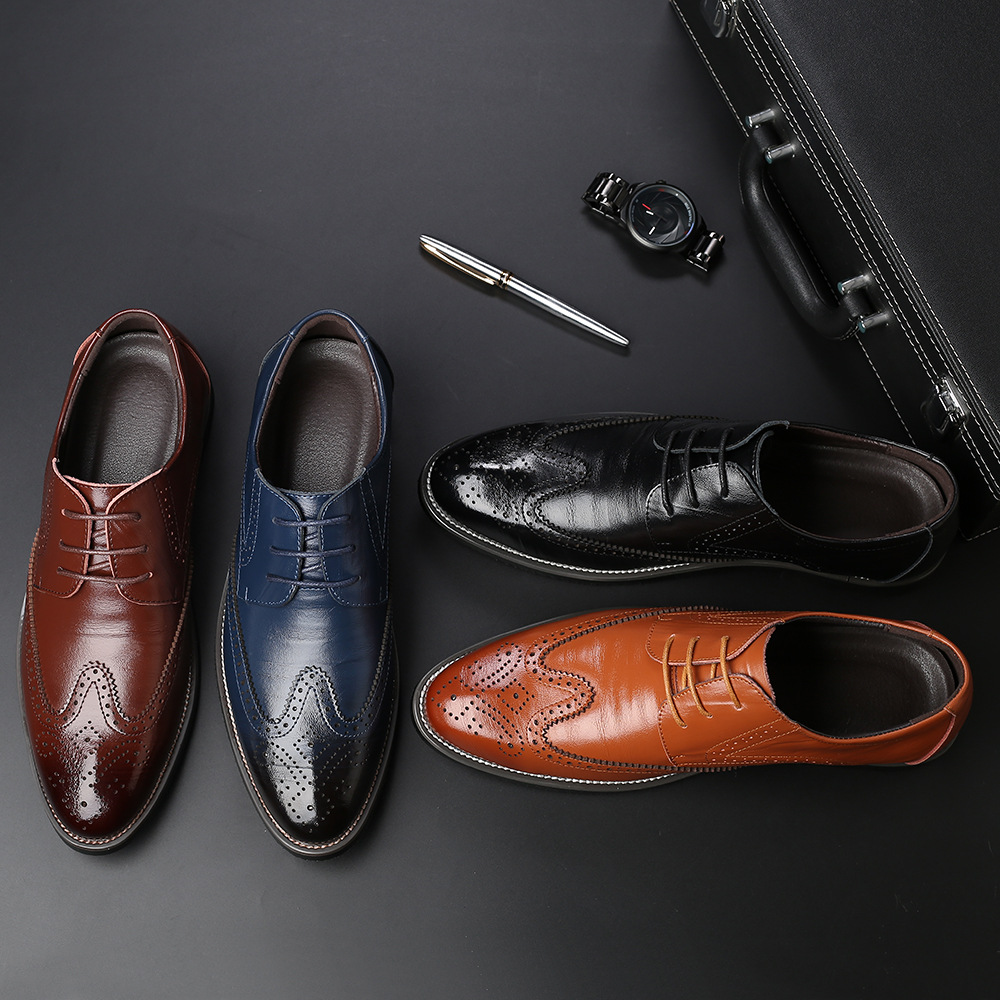 New Men's Business Leather Shoes, Formal Large Size Shoes, Fashionable Pointed Toe Laces, Foreign Trade Men's Shoes, Processed European Size, French Size