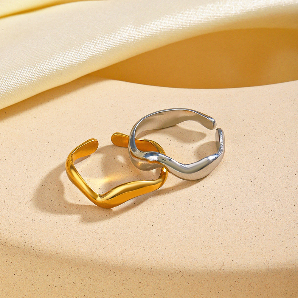European and American Simple Style Asymmetrical Shaped Ring Women's Niche Design Popular Versatile Opening Adjustable Gold-Plated Ring