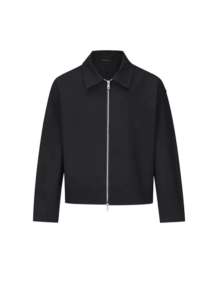 Cleanfit shoulder padded jacket for men, Spring and Autumn style, American retro zipper top, high-end feel, short lapel jacket