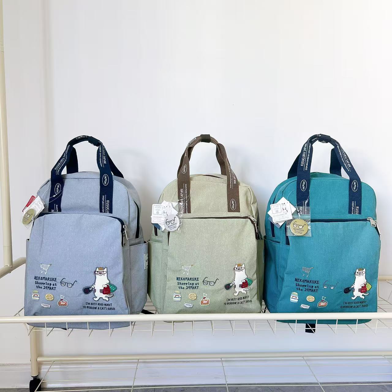 Japan Kusuguru Authentic Embroidered Cat Backpack Handbag Travel Backpack Mommy Bag Canvas Bag 400