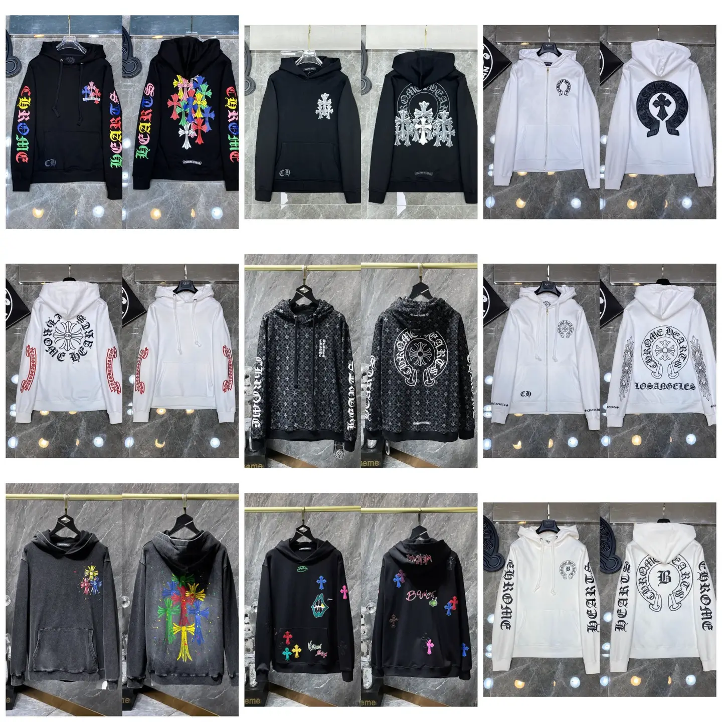 New Cross-Border Chrome Heart Men's Pure Cotton Terry Couple Embroidered High-Quality Hooded Sweatshirt