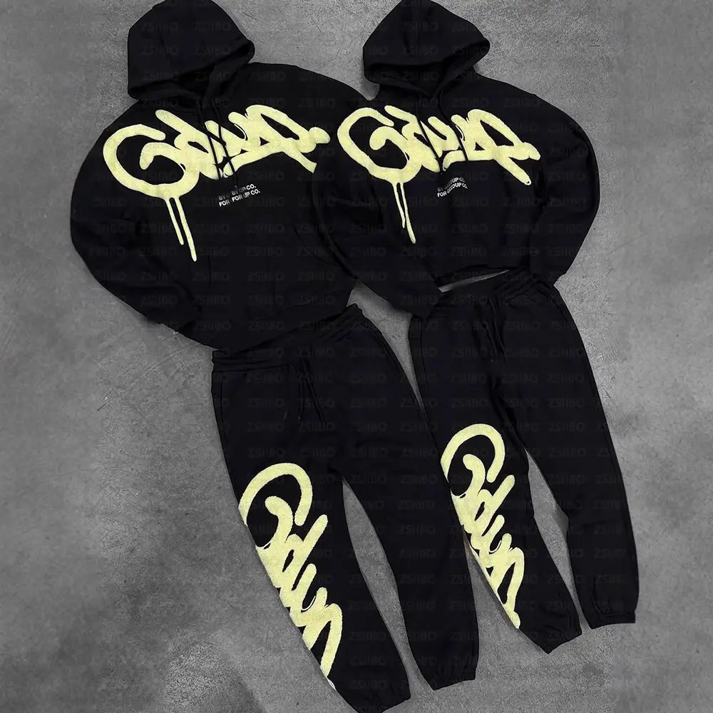 American street fashion trend hip-hop style letters flocking fall and winter retro gothic long-sleeved loose hooded sweater