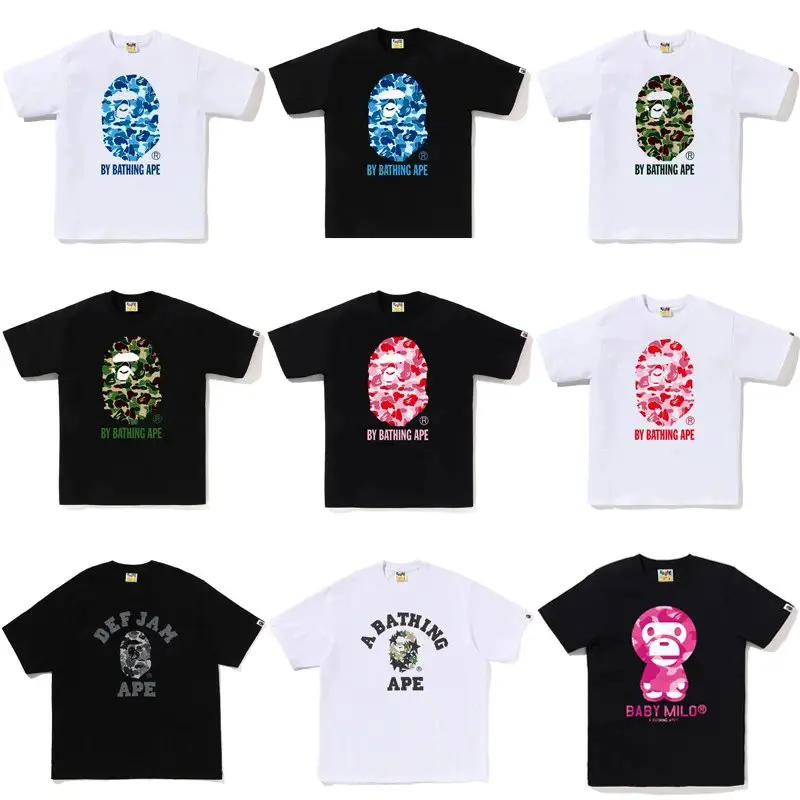 BAPE Shark Summer Cotton Short Sleeve Loose Fit T-Shirt for Men and Women