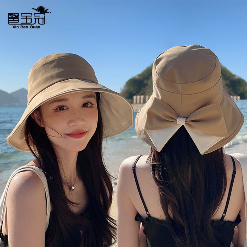 8169 Summer New Arrival Bow Fisherman Hat Outdoor Travel All-match Sunshade Hat Fashion Big-brimmed Hat for Children