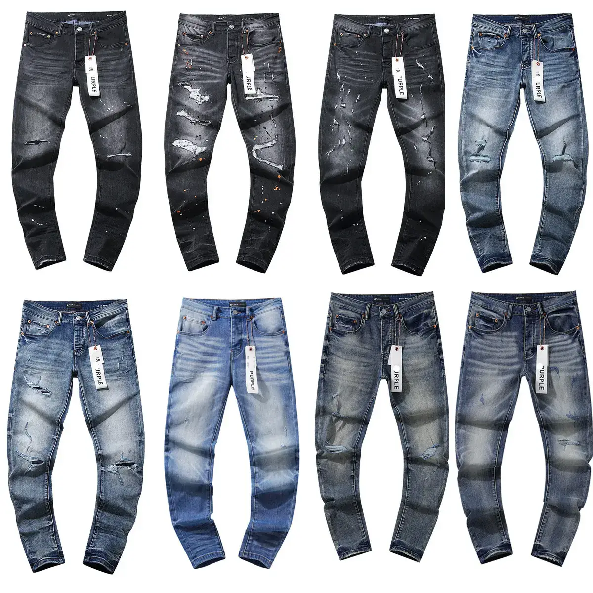 Purple Jeans Foreign Trade Cross-Border Manufacturer Direct Sales Spot American High Street Black Blue Ripped One Piece