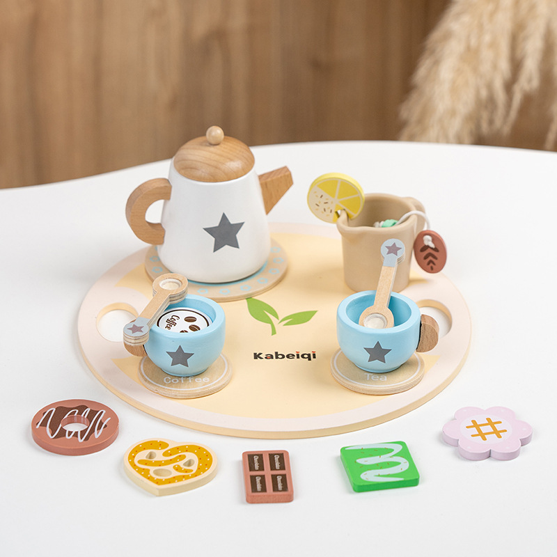 Wooden Simulation Afternoon Tea Children's Simulation Tea Set suit Baby Play Dessert Kitchen Early Education Educational Toys