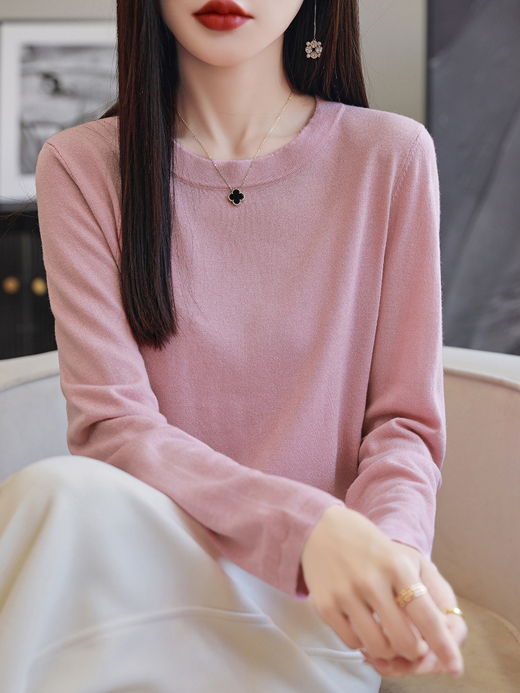 Lyocell Wool Blended Thin Sweater Women's All-match Loose Pullover Worsted Sweater Thin Base Sweater