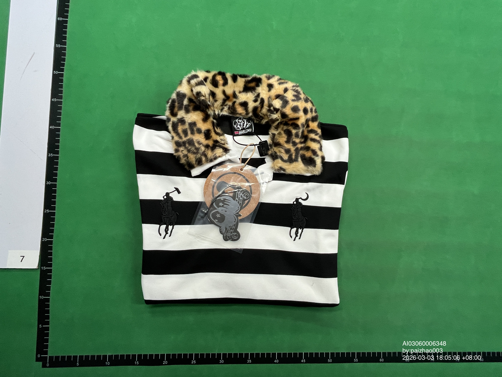 Chai (Detachable) Bootleg Embroidered Long-Sleeve Polo Pure Cotton Original Design Detachable Leopard Print Fur Collar Long-Sleeve QC